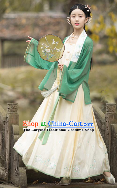 Traditional Chinese Ming Dynasty Country Female Hanfu Apparels Ancient Village Lady Blouse and Skirt Civilian Historical Costumes Full Set