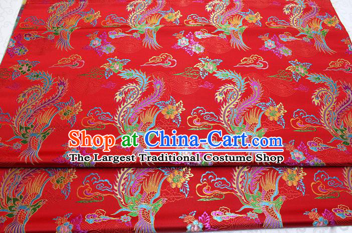 Chinese Qipao Dress Classical Phoenix Pattern Design Red Nanjing Brocade Asian Traditional Tapestry Material DIY Satin Damask Silk Fabric