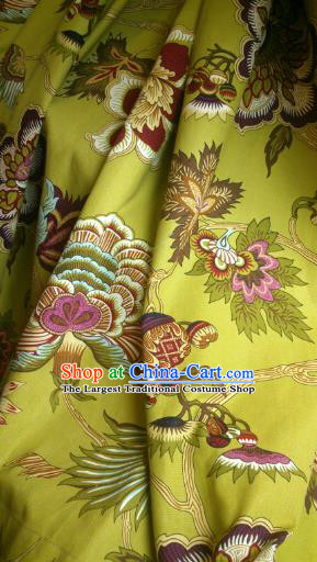 Top Quality Chinese Classical Flowers Pattern Yellow Flax Material Asian Traditional Curtain Linen Cloth Fabric