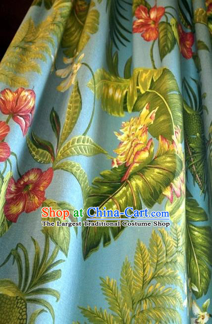 Top Quality Chinese Classical Coconut Grove Pattern Blue Cotton Material Asian Traditional Curtain Cloth Fabric