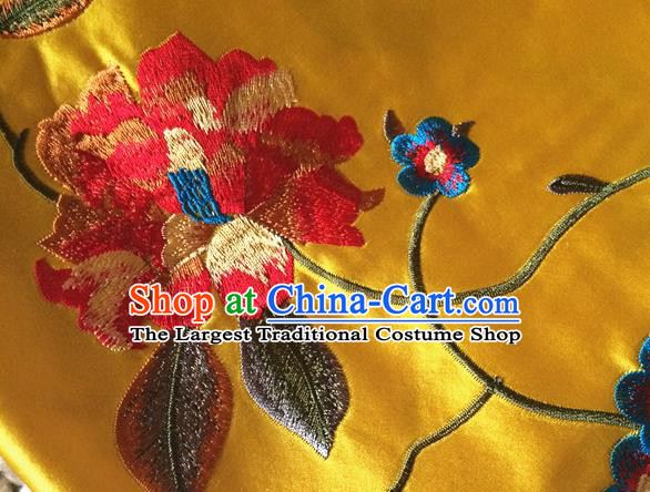 Top Quality Chinese Classical Embroidered Peony Pattern Yellow Silk Material Asian Traditional Curtain Cloth Fabric