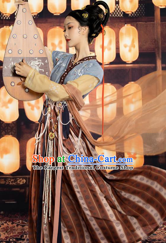 Traditional Chinese Tang Dynasty Royal Princess Hanfu Apparels Ancient Flying Apsaras Dance Embroidered Historical Costumes Full Set for Women