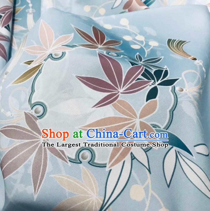 Chinese Hanfu Dress Traditional Bamboo Leaf Pattern Design Blue Satin Fabric Silk Material Traditional Asian Tapestry