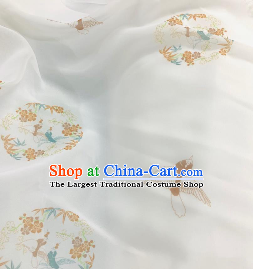 Chinese Hanfu Dress Traditional Plum Bamboo Pattern Design White Crepe Fabric Silk Material Traditional Asian Cloth Tapestry