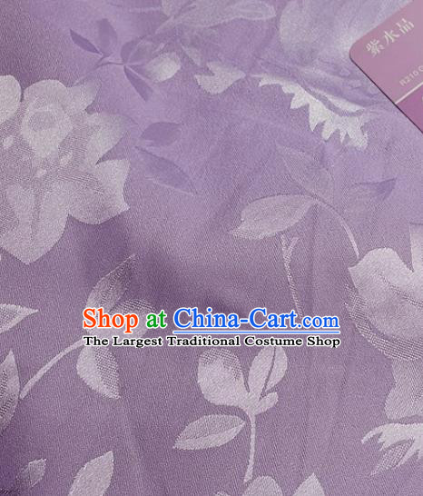 Chinese Traditional Camellia Pattern Design Lilac Satin Fabric Silk Material Traditional Asian Hanfu Dress Cloth Tapestry