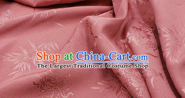 Chinese Traditional Plum Orchid Bamboo Chrysanthemum Pattern Design Pink Satin Fabric Traditional Asian Hanfu Dress Cloth Tapestry Jacquard Silk Material