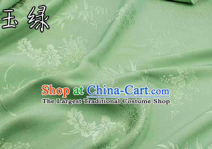 Chinese Traditional Plum Orchid Bamboo Chrysanthemum Pattern Design Green Satin Fabric Traditional Asian Hanfu Dress Cloth Tapestry Jacquard Silk Material