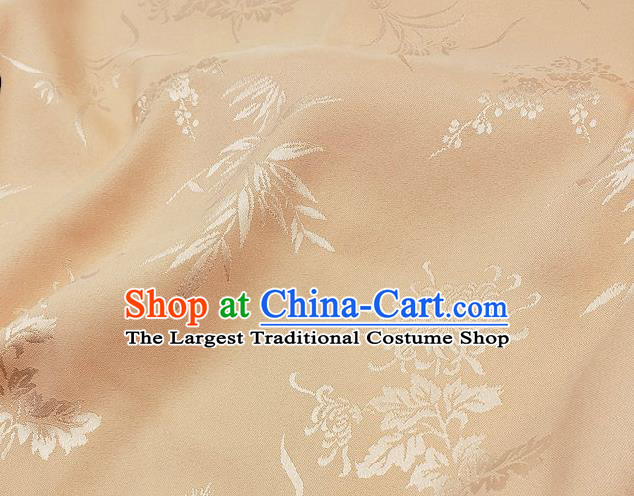 Chinese Traditional Plum Orchid Bamboo Chrysanthemum Pattern Design Apricot Satin Fabric Traditional Asian Hanfu Dress Cloth Tapestry Jacquard Silk Material