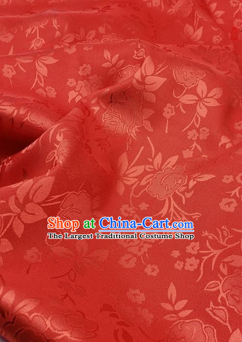 Chinese Traditional Jacquard Hibiscus Pattern Design Red Satin Fabric Traditional Asian Hanfu Dress Cloth Silk Material Tapestry