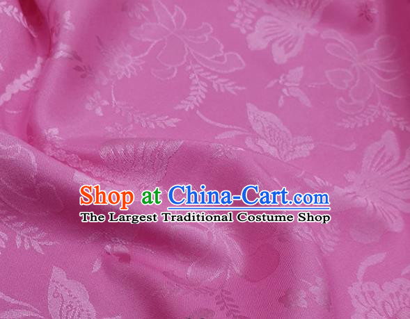 Chinese Hanfu Dress Traditional Butterfly Dragonfly Pattern Design Pink Satin Fabric Silk Material Traditional Asian Cloth Tapestry