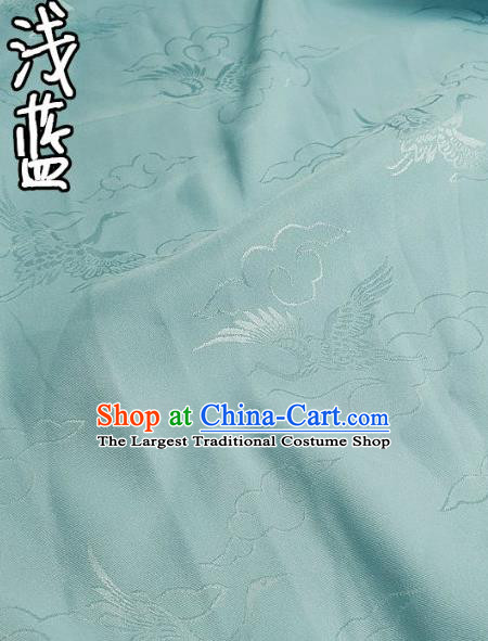 Top Quality Chinese Classical Cloud Crane Pattern Light Blue Silk Material Traditional Asian Hanfu Dress Jacquard Cloth Traditional Satin Fabric