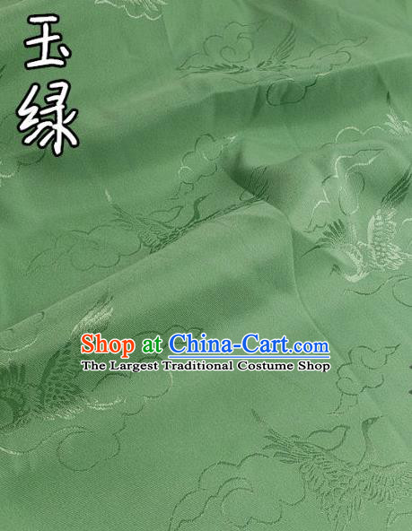 Top Quality Chinese Classical Cloud Crane Pattern Green Silk Material Traditional Asian Hanfu Dress Jacquard Cloth Traditional Satin Fabric