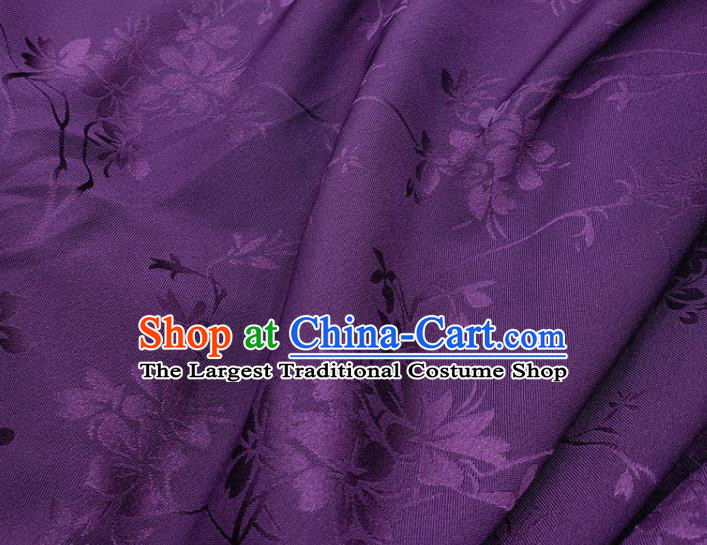 Top Quality Chinese Classical Flowers Pattern Purple Silk Material Traditional Asian Hanfu Dress Jacquard Cloth Traditional Satin Fabric