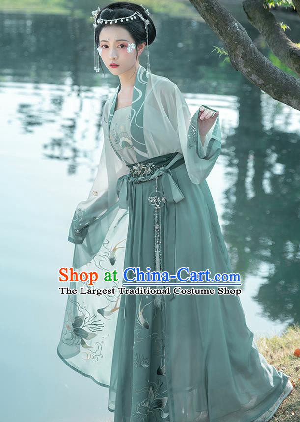 Traditional Chinese Tang Dynasty Civilian Female Hanfu Apparels Ancient Village Girl Embroidered Historical Costumes for Women