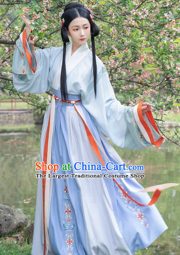 Traditional Chinese Jin Dynasty Noble Female Hanfu Apparels Ancient Royal Princess Embroidered Blouse and Skirt Historical Costumes for Women