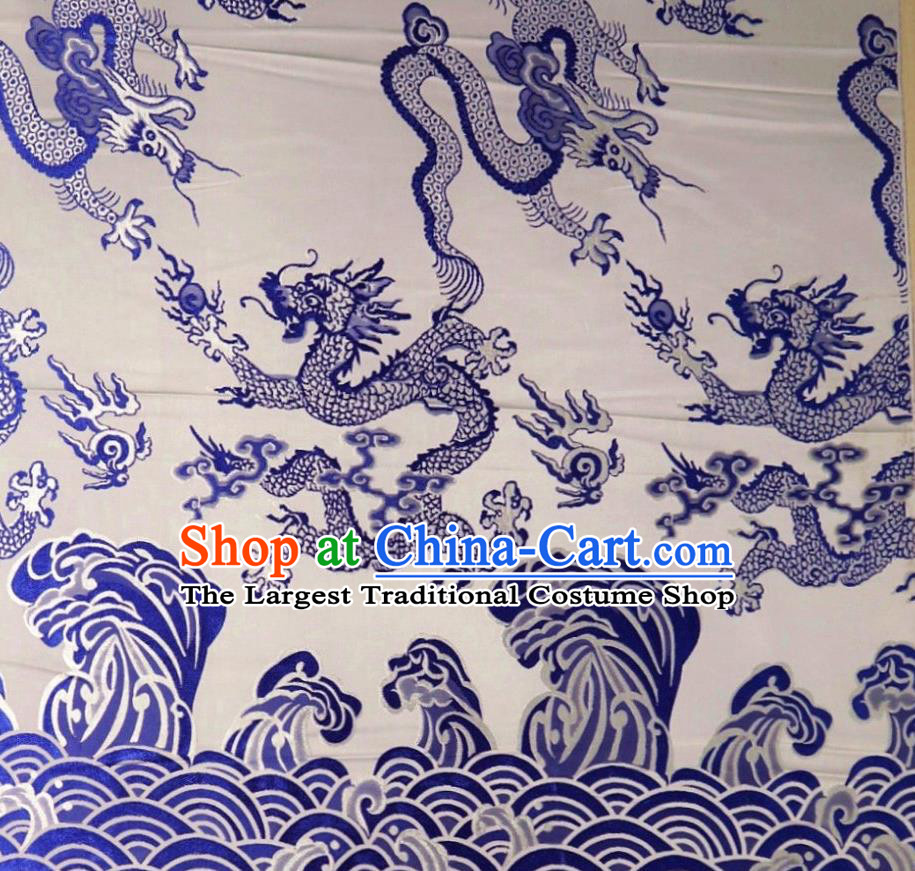 Chinese Classical Dragon Pattern Design White Brocade Cheongsam Fabric Asian Traditional Tapestry Satin Material DIY Imperial Cloth Damask