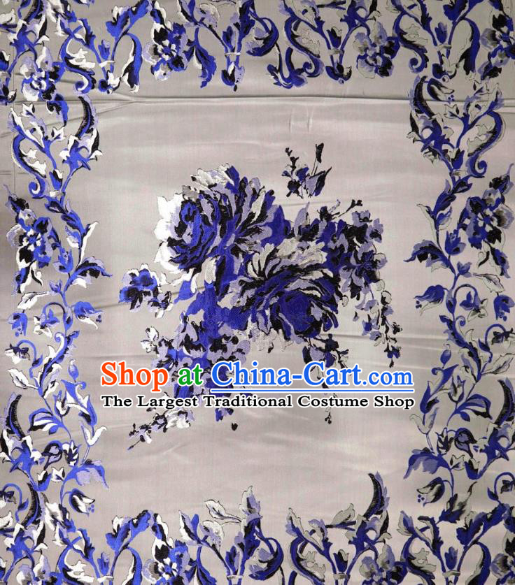 Chinese Classical Peony Pattern Design White Brocade Cheongsam Fabric Asian Traditional Tapestry Satin Material DIY Imperial Cloth Damask