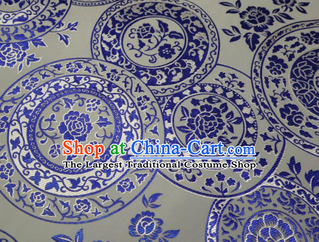 Chinese Classical Plate Peony Pattern Design White Brocade Cheongsam Fabric Asian Traditional Tapestry Satin Material DIY Imperial Cloth Damask