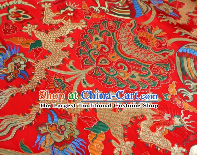 Chinese Classical Fire Dragon Pattern Design Red Brocade Cheongsam Fabric Asian Traditional Tapestry Satin Material DIY Cloth Damask