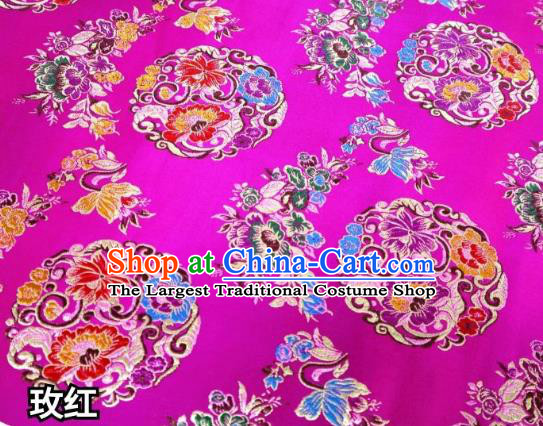 Chinese Classical Round Flowers Pattern Design Rosy Nanjing Brocade Cheongsam Fabric Asian Traditional Tapestry Satin Material DIY Wedding Cloth Damask