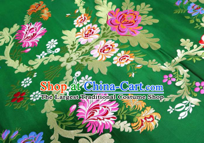 Chinese Cheongsam Classical Flowers Pattern Design Green Nanjing Brocade Fabric Asian Traditional Tapestry Satin Material DIY Court Cloth Damask