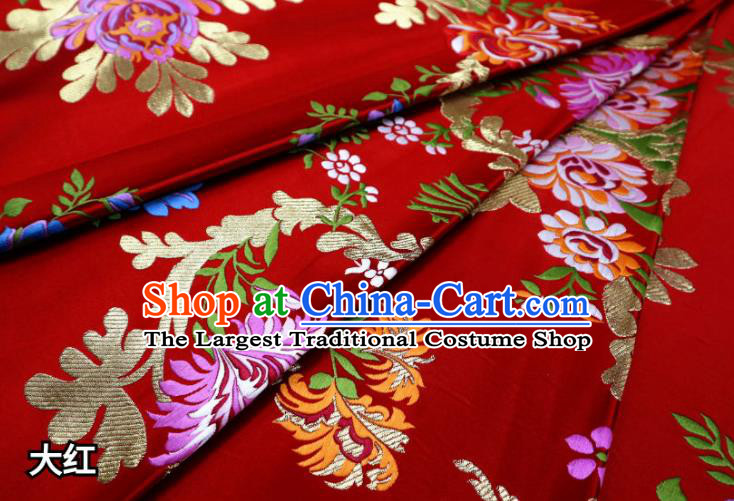 Chinese Cheongsam Classical Flowers Pattern Design Red Nanjing Brocade Fabric Asian Traditional Tapestry Satin Material DIY Court Cloth Damask