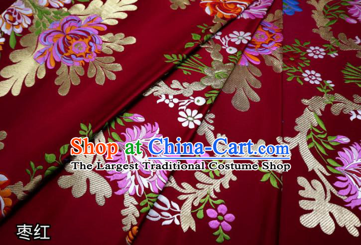 Chinese Cheongsam Classical Flowers Pattern Design Dark Red Nanjing Brocade Fabric Asian Traditional Tapestry Satin Material DIY Court Cloth Damask