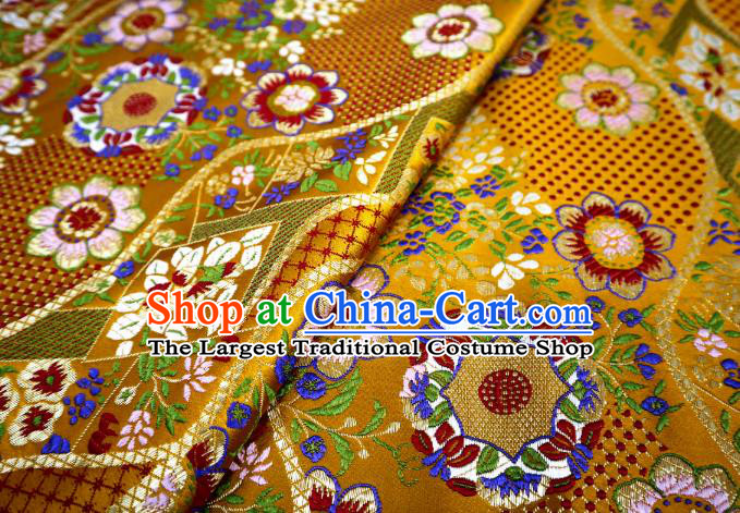 Japanese Traditional Golden Brocade Cloth Kimono Belt Classical Flowers Pattern Tapestry Satin Material Asian Top Quality Nishijin Fabric