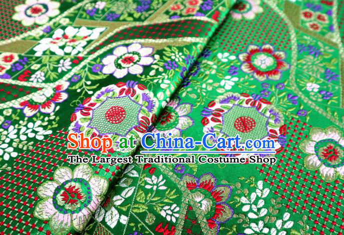 Japanese Traditional Green Brocade Cloth Kimono Belt Classical Flowers Pattern Tapestry Satin Material Asian Top Quality Nishijin Fabric