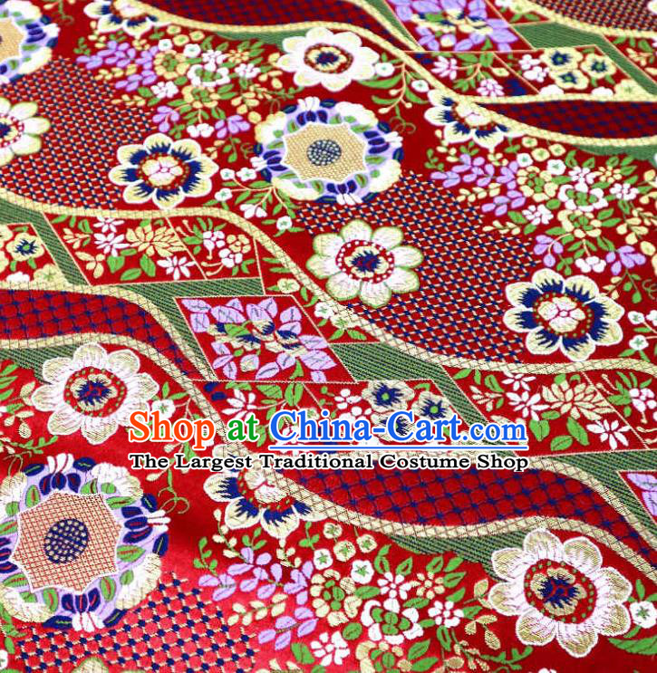 Japanese Traditional Purplish Red Brocade Cloth Kimono Belt Classical Flowers Pattern Tapestry Satin Material Asian Top Quality Nishijin Fabric