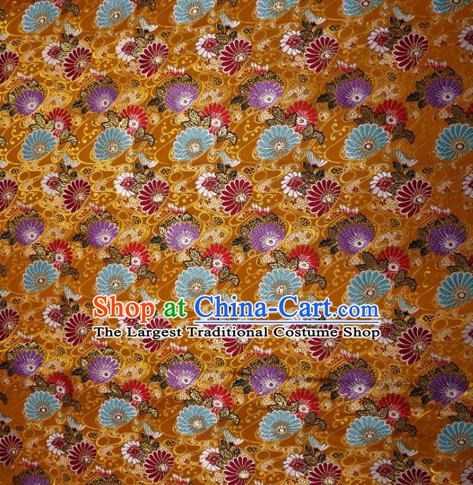 Japanese Traditional Daisy Pattern Golden Brocade Cloth Kimono Belt Tapestry Satin Fabric Asian Top Quality Nishijin Material