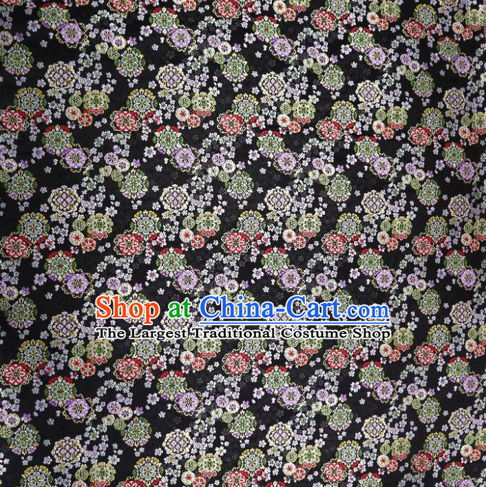 Japanese Traditional Cherry Blossom Pattern Black Brocade Asian Top Quality Nishijin Material Cloth Kimono Belt Tapestry Satin Fabric