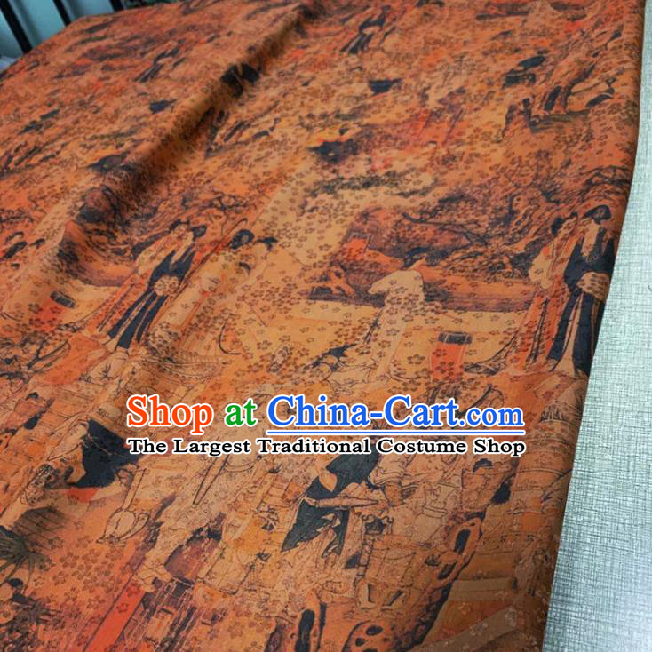 Chinese Traditional Palace Lady Pattern Brown Watered Gauze Asian Top Quality Silk Material Cloth Fabric