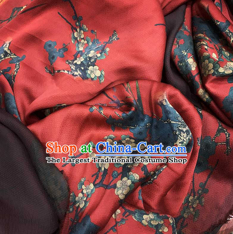 Chinese Classical Plum Orchid Pattern Red Watered Gauze Asian Top Quality Silk Material Cloth Hanfu Dress Fabric