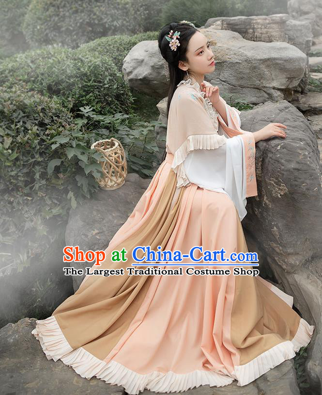 Chinese Ancient Jin Dynasty Princess Hanfu Garment Traditional Embroidered Historical Costumes Complete Set