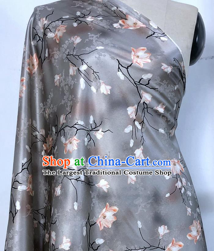 Chinese Classical Magnolia Pattern Grey Watered Gauze Asian Top Quality Silk Material Hanfu Dress Brocade Cheongsam Cloth Fabric