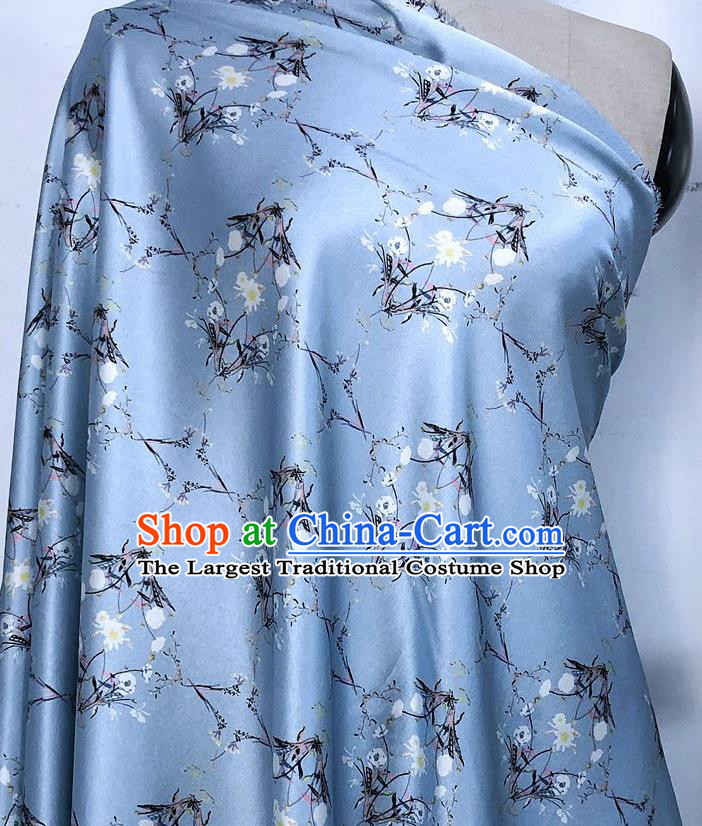 Chinese Classical Bouquet Pattern Blue Watered Gauze Asian Top Quality Silk Material Hanfu Dress Brocade Cheongsam Cloth Fabric