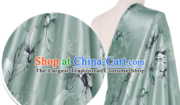 Chinese Classical Magnolia Bamboo Pattern Green Watered Gauze Hanfu Dress Brocade Cheongsam Cloth Fabric Asian Top Quality Silk Material