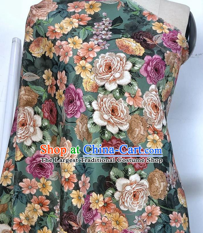 Chinese Classical Hundred Flowers Pattern Light Green Watered Gauze Asian Top Quality Silk Material Hanfu Dress Brocade Cheongsam Cloth Fabric