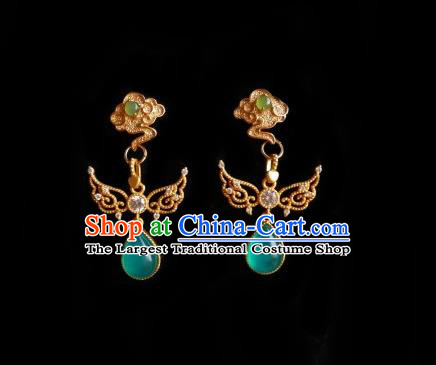 Chinese Handmade Angel Earrings Traditional Hanfu Green Moonstone Ear Jewelry Accessories Eardrop for Women