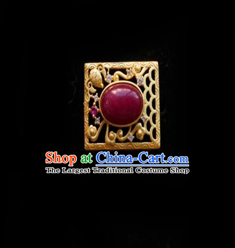 Chinese Classical Cheongsam Wine Red Stone Brooch Traditional Hanfu Accessories Handmade Breastpin for Women