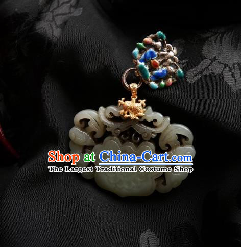 Chinese Classical Cheongsam Silver Jade Brooch Traditional Hanfu Accessories Handmade Cloisonne Breastpin Pendant for Women