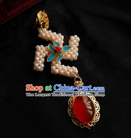 Chinese Classical Cheongsam Carnelian Brooch Traditional Hanfu Accessories Handmade Pearls Breastpin Pendant for Women