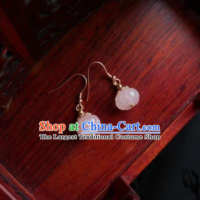 Chinese Handmade Pink Jade Pumpkin Earrings Traditional Hanfu Ear Jewelry Accessories Ancient Princess Eardrop for Women