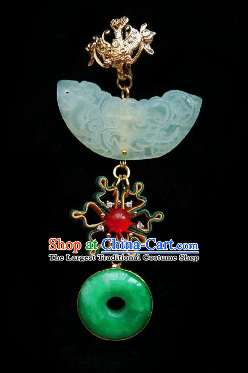 Chinese Classical Cheongsam Silk Camellia Brooch Traditional Hanfu Accessories Handmade Jade Breastpin Pendant for Women