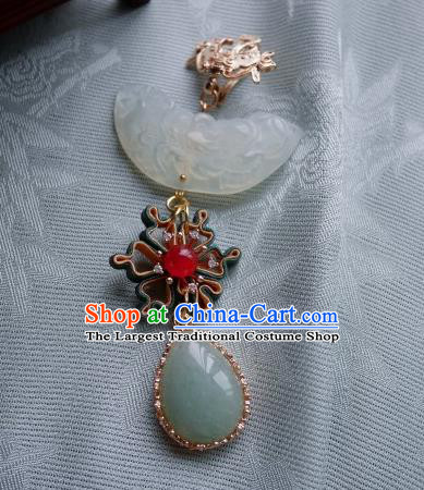 Chinese Classical Cheongsam Brooch Traditional Hanfu Accessories Handmade Jade Breastpin Silk Camellia Pendant for Women