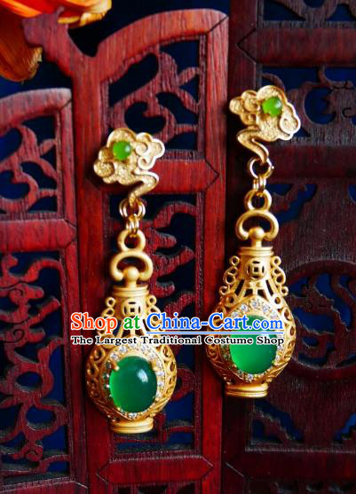 Chinese Handmade Jade Earrings Traditional Hanfu Ear Jewelry Accessories Ancient Princess Brass Vase Eardrop for Women