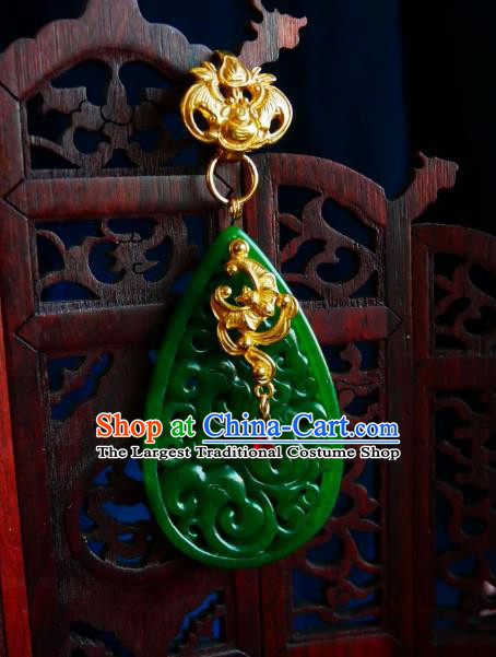 Chinese Classical Cheongsam Jade Brooch Traditional Hanfu Accessories Handmade Golden Bat Breastpin Pendant for Women