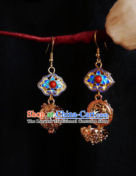 Chinese Handmade Golden Sachet Earrings Traditional Hanfu Ear Jewelry Accessories Cloisonn Eardrop for Women