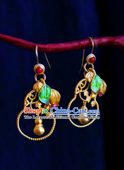 Chinese Handmade Golden Cucurbit Earrings Traditional Hanfu Ear Jewelry Accessories Ancient Princess Eardrop for Women